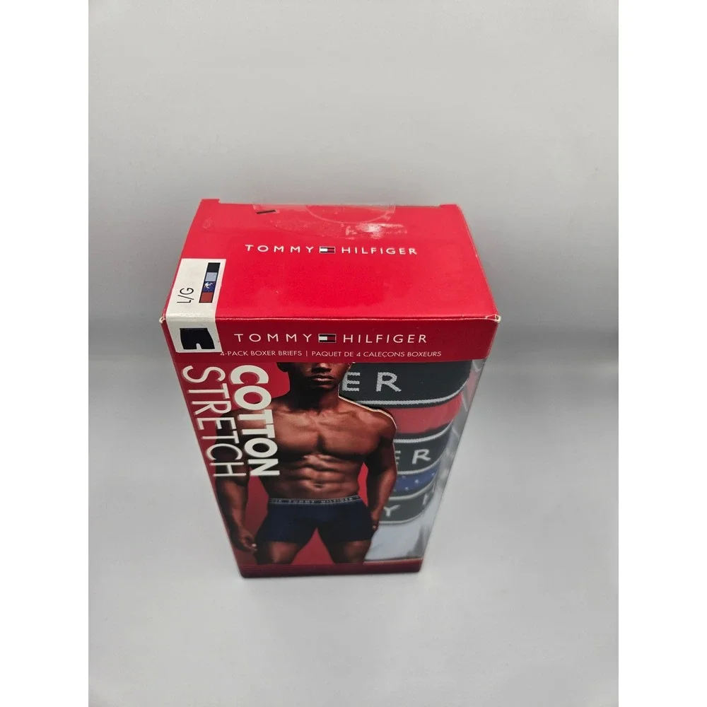 Tommy Hilfiger Mens Large 4-Pack Cotton Stretch Boxer Briefs Navy Red Blue NEW